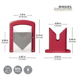 Hoan Bagel Guillotine Universal Slicer with Built-in Finger Safety Shield, Perfect for Bagels, Buns, and Muffins, Nonstick Blade, 9.25 Inch, Red