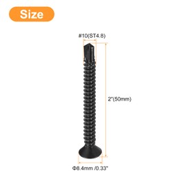 sourcing map #10 x 2" Sheet Metal Screws, 80pcs 410 Stainless Steel Fast Self Tapping Screws, Flat Head Phillips Drive Self Drilling Screws, Black Oxide