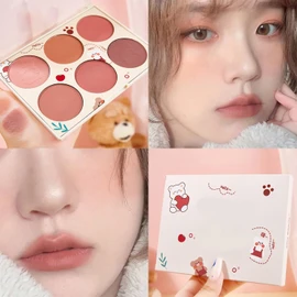 Paleta de Rubores de 6 colores: Rubor en Polvo Facial Mate para Mujeres, Contorno y Resaltado (Paleta de rubores de 6 colores)