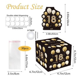 Suithink Happy Birthday Pull Cash Money Box,Surprise Money Roll Gift Box with Pull Out, Black Gold Birthday Decor for Women, Men Birthday Party Supplies (18th)