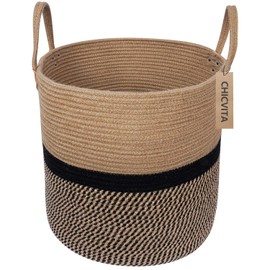 CHICVITA Extra Large Jute Basket Woven Storage Basket with Handles â Natural Laundry Basket Toy Towels Blanket Basket Home Decor Gift, 16" x 16", Black