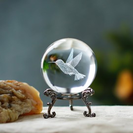 ZEERSHEE 3D Glass Laser Hummingbird Figurine 60mm Crystal Ball with Stand - Hummingbird Gifts for Women, Home Decoration