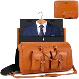 Garment Bag for Travel, Convertible Carry on Garment Duffel Bag for Men 3Pcs, Faux Leather Waterproof Large Weekender Bag for Men 2 in 1 Hanging Suitcase Suit Dress Business Travel Bag
