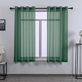 DONREN 2 Paneles de Cortina de Gasa Semitransparente texturizados para Ventanas pequeñas y Cortas, Cortinas de Lujo con Ojales Superiores Suaves (52 cm de Ancho x 45 de Largo, Verde Oscuro)