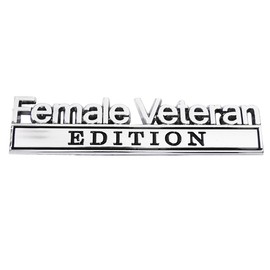 Pair Set Female Veteran Special Edition Car Emblems 3D Raised Badge Exterior Truck Stickers Decal (Silver Black)