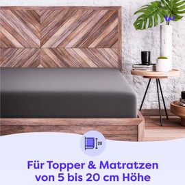 Wolkenfeld Fitted Sheet 90 x 200 cm to 100 x 200 cm - 100% Cotton - Super Soft Jersey Bed Sheet for Mattress, Box Spring Bed or Topper - 5 to 20 cm Mattress Height, Anthracite
