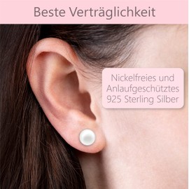 EYS JEWELRY Pearl Earrings 925 Silver for Women – 8 mm – Pearl Stud Earrings, Sterling Silver, Pearl