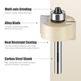 Slot Cutter Router Bit, ''T'' Type Bit with Bearing, Slot Router Bit Set,1/4" Shank,Cutting Height 5/8" and 3/8" Deep T Trark Bit with Bearing