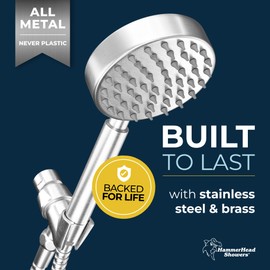 HammerHead Showers® Solid Metal Handheld Shower Head with Hose and Brass Holder - BRUSHED NICKEL - 2.5 GPM High Pressure Shower Heads with Adjustable Shower Wand Bracket - 6ft Flexible Extension
