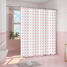 GCIREC Valentine's Day Shower Curtain, Weighted Bottom Romantic Love Theme Pink Little Heart Farmhouse Girly Fabric Bathroom Curtain Home Decor Waterproof Washable with 12 Hooks,72"x72"