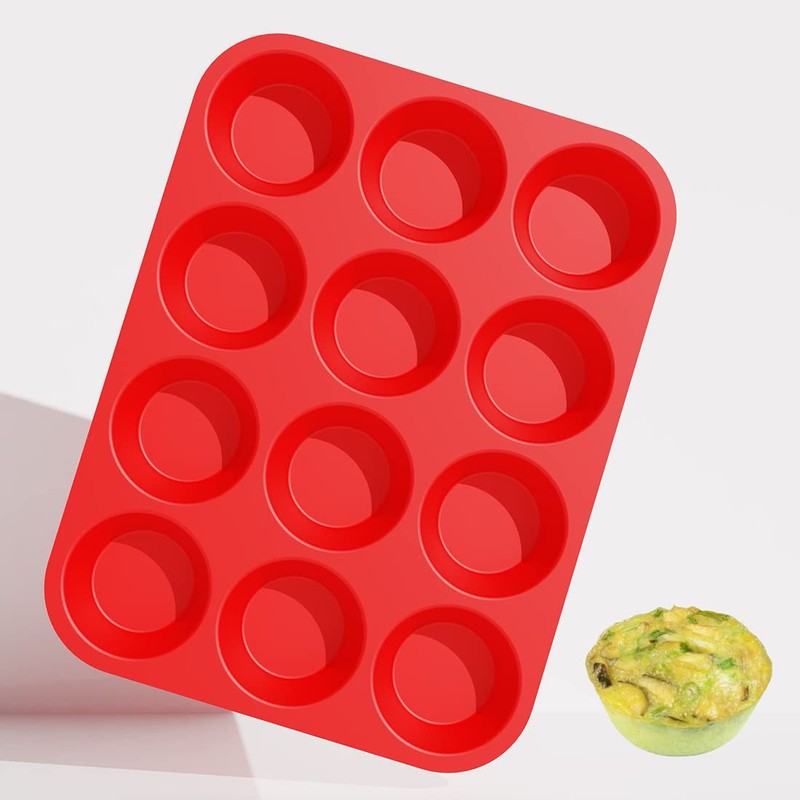CAKETIME Silicone Muffin Pan, Mini Muffin Pan, Regular 12 Cups