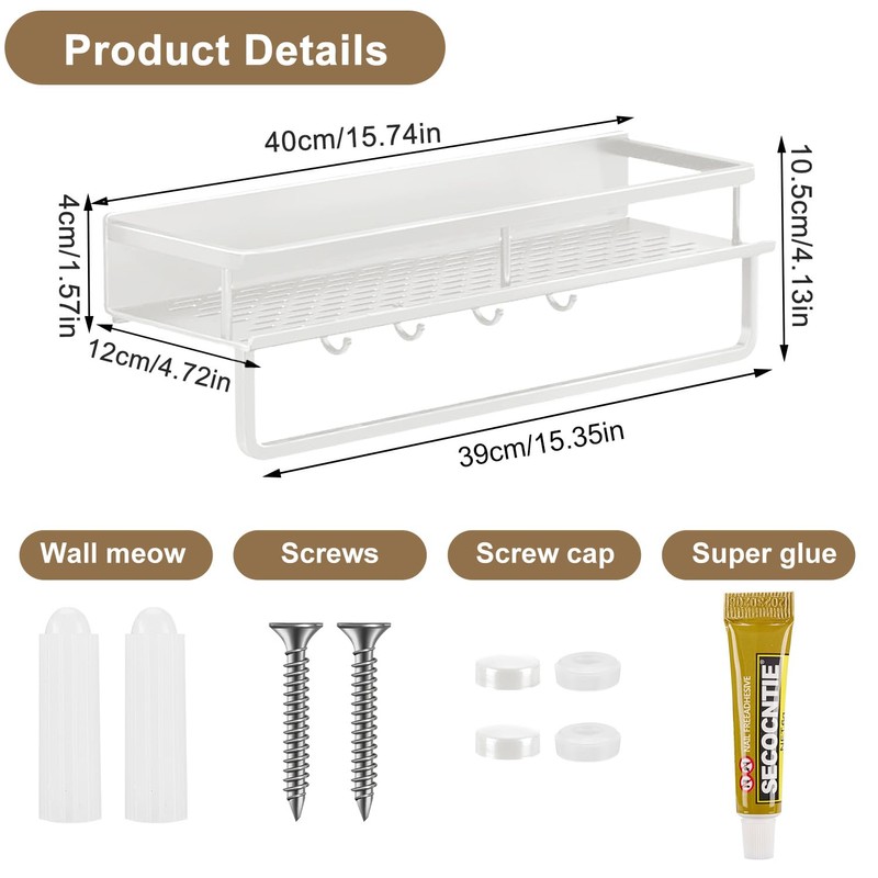 devesanter Shower Shelf, No Drilling, Pack of 2, 40 cm