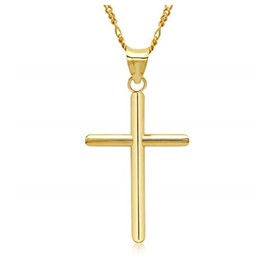 FZTN Jewelry Mens Gold Cross Pendant Necklace 2mm Diamound Cut Rope Chain 18K Gold Plated 18 Inch