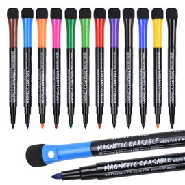 Vicloon 12 Colour Whiteboard Pens Whiteboard Markers, Wipeable Pens, Dry Erase Marker with Sponge Magnets, Sponge Whiteboard Pens, Dry Wipe Pens with Eraser for Windows/Glass/Blackboard