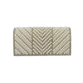 CORIOS Women Pearl Evening Bag Beaded Clutch Rhinestone Handbag Bridal Wedding Purse Elegant Retro Crossbody Shoulder Bag with Detachable Chain for Banquet Cocktail Prom Party Gold