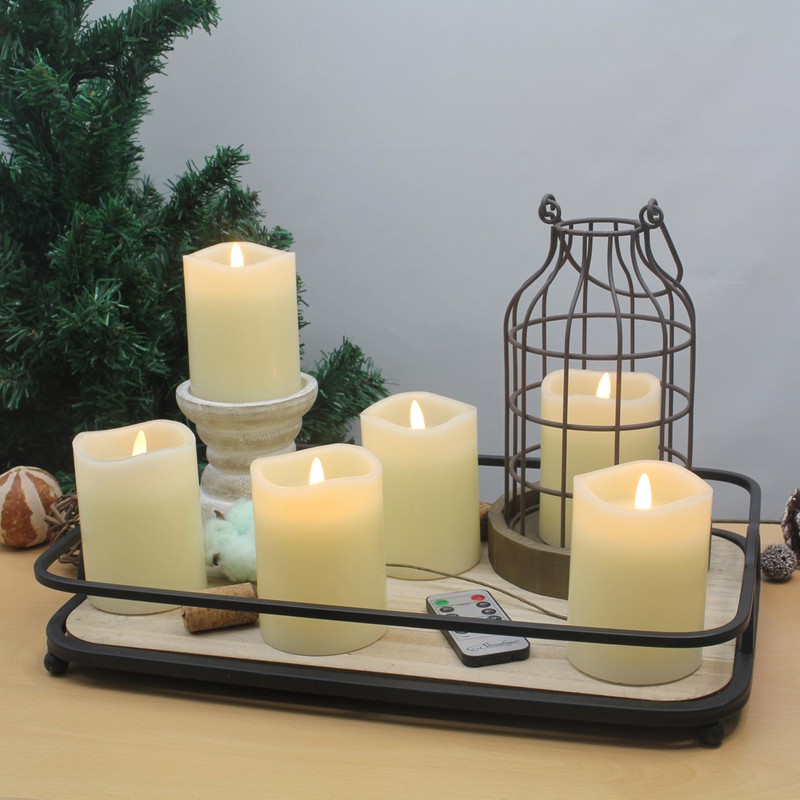 Stonebriar 6 Count Real Ivory Wax 3x4 Flameless LED Pillar