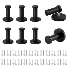XQEUMC Pack of 8 Coat Hooks Black Matt Round 55 mm Stainless Steel Single Wall Hooks for Screws for Bedroom Bathroom Wardrobe Living Room