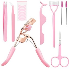 Duaiu Kit Rizador de Pestañas 9 en 1 Profesional, Set de 8 Herramientas + 10 Almohadillas de Silicona de Repuesto, Pinzas, Aplicador de Pestañas Posti