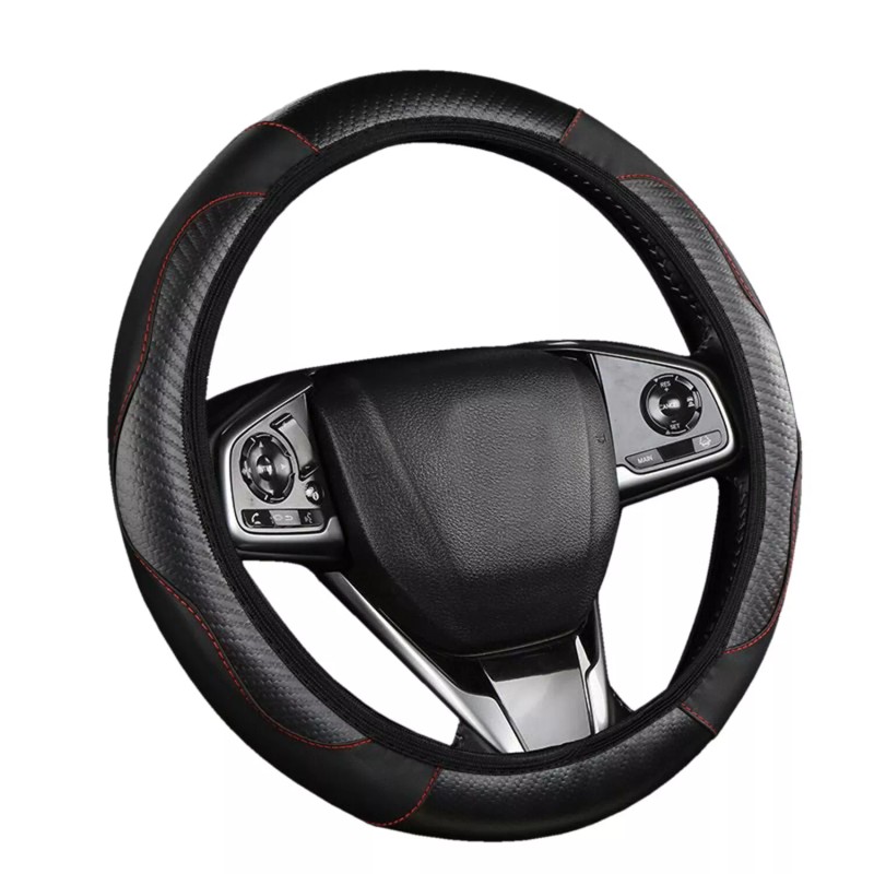 DONWELL For Toyota Car Steering Wheel Cover Carbon Black Leather