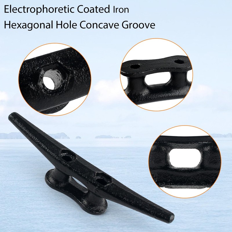 ORLANG 6 Inch Dock Cleats, Electrophoretic Coated Black Boat Cleats