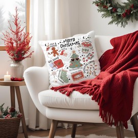 Fuasei Cute Christmas Throw Pillow Covers 18x18, Cute Christmas Decor, Retro Christmas Santa Milk Cookies Xmas Decorative Pillow Covers for Couch, Christmas Decorations for Living Room Bedroom Home