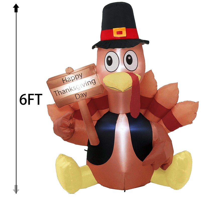 FUNPENY Thanksgiving Decoration Inflatable Turkey, 6FT Lighted Blow up Turkey
