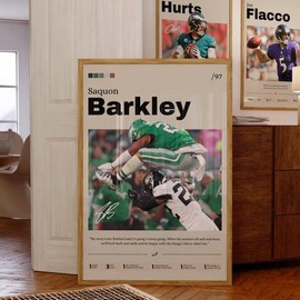 Saquon Barkley Poster, Barkley Print Decor, Football Art, Sports Fan Gift, Athlete Artwork, Philadelphia Eagles Poster, Man Cave Décor - Color: 16" x 24" (40.64 x 60.69 cm)
