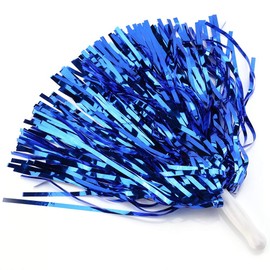 Cheerleading Pom Poms, Pack of 6 Metallic Foil Pom Poms, Adorable Cheerleader Pompoms, Hand Flowers, Arty Dance Accessory, Sports Pompoms, Cheer (Blue)