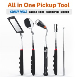 Telescoping Magnetic Pickup Tool Set with 1 & 15 lb Pick Up Sticks, Round and Square 360 Adjustable Inspection Mirror and Flexible LED Flashlight, Birthday Gifts for Men, Dad