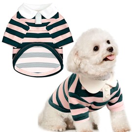 BAEJMJK Cute Dog Shirt Boy Girl Dog Clothes Striped Collared Polo T-Shirt for Small Medium Dogs Cats Soft Breathable Pet Puppy Outfits(Pink,XX-Large)
