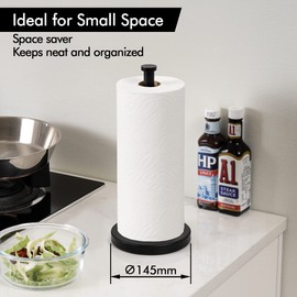 KES Black Paper Towel Holder Countertop Paper Towel Stand Kitchen Standing Paper Towel Roll Holder with Weighted Base for Standard or Mega Rolls SUS304 Stainless Steel Matte Black, KPH202S14B-BK