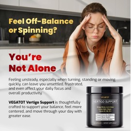 VEGATOT Vertigo Supplement *USA Made and Tested* Inner Ear Supplement with Ginkgo Biloba Lion's Mane Lemon Balm Ginger VIT B1, B6, B12- for Dizziness Spinning Inner Ear Balance