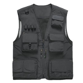 Joe Wenko Mens Outdoor Work Photo Cargo Safari Fishing Travel Vest Jacket Multi Pockets,Dark Grey,Small
