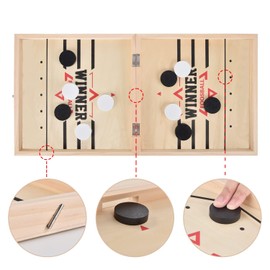 Foldable Fast Sling Puck Game, 60x30cm Large Wooden Slingshot Hockey Game for Table Desktop Battle, Funny Winner Board Party Game, Parent-child Interactive Family Game for Adults and Kids