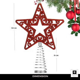 AKH® Red Christmas Tree Topper Star | 19cm Size | Glitter Xmas Trees Top Decoration | Glittered Metal Christmas Tree Topper | Christmas Tree Top Star |For Christmas Decoration |Xmas Treetop Ornaments