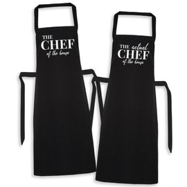 The Chef & The Real Chef Of The Kitchen - Matching Printed Aprons Couples Gift Set - One Size