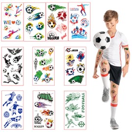 YXBWM 10 Pcs Football Temporary Tattoos Stickers,World Cup & European Cup Face Decals,Football Party Bag Filler Favors Cute Fake Tattoos Stickers for Kids Boys Girls School Rewards Gifts (football)