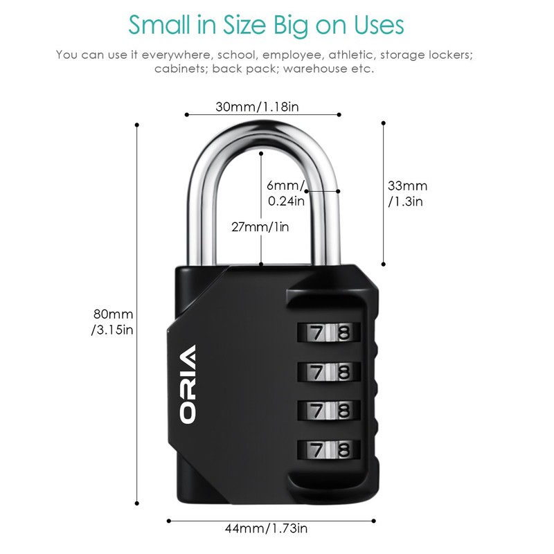 ORIA 2 Pcs Combination Padlock 4 Digit Code, HA9_2PCS-O52118-ODE