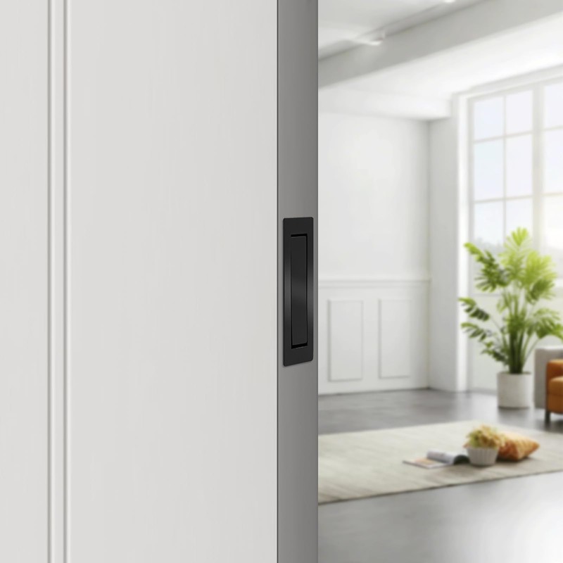 Funnytek Stainless Steel Pocket Door Pull Handle Matte Black Recessed