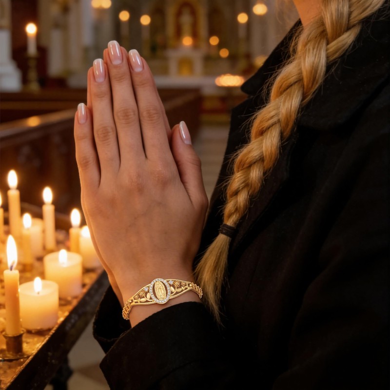 Pomeliary Catholic Virgin Mary Bracelet for Women, Gold Religious Gifts