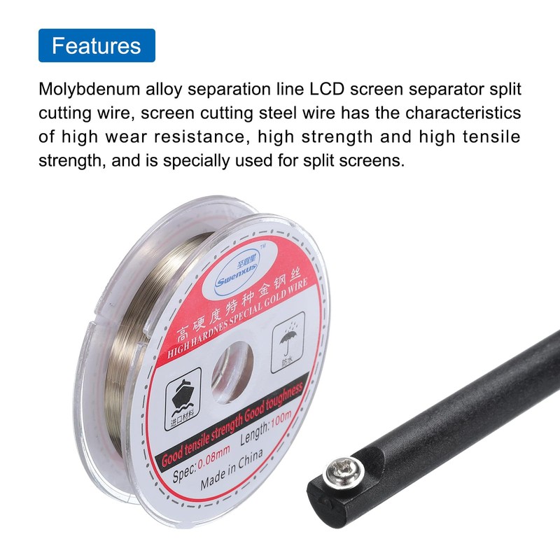 QUARKZMAN 100m/328ft Molybdenum Cutting Wire with Handle, Phone LCD Cutting