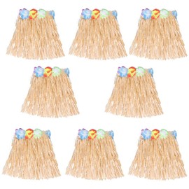 HLJgift Kid's Flowered Luau Hula Skirts Pack of 8 (Grass)