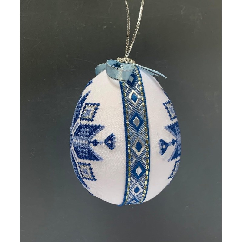 Ukrainian Easter Egg Ornament, Alatyr Star Design, Machine Embroidered Fabric,