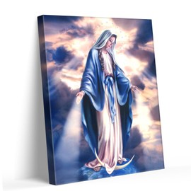 Elegant Virgin Mary Canvas Wall Art Decor - Inspirational Catholic Religious Decor for Home and Office, Blessed Mother Mary Painting on Premium Canvas, 16X20 inch Spiritual Gift for Christian Faith