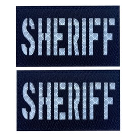 2 Pack Reflective Sheriff Patch US Flag with Hook Back for Service Harness Tactical Vest Collar Hook-Fastener Backing (B-Sheriff)