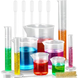 moveland moveland 15-Piece Set of Plastic Graduated Cylinders and Beakers with 5 Transfer Pipettes and 1 Test Tube Brushes, Ideal for Science Lab