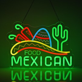 JOMOSPO Mexican Food Neon Sign, Neon Lights Hanging Wall Art Decoration for Business Mexico Restaurant Fast Food Shop/Truck, Bar, Pub, USB Powered Ultra Bright Dimmable, 15.75×11 inches