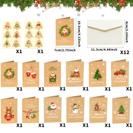Seasboes Christmas Cards with Envelope Set, Pack of 12 Christmas Cards, Christmas Postcards, Christmas Cards with Stickers for Your Christmas Greetings