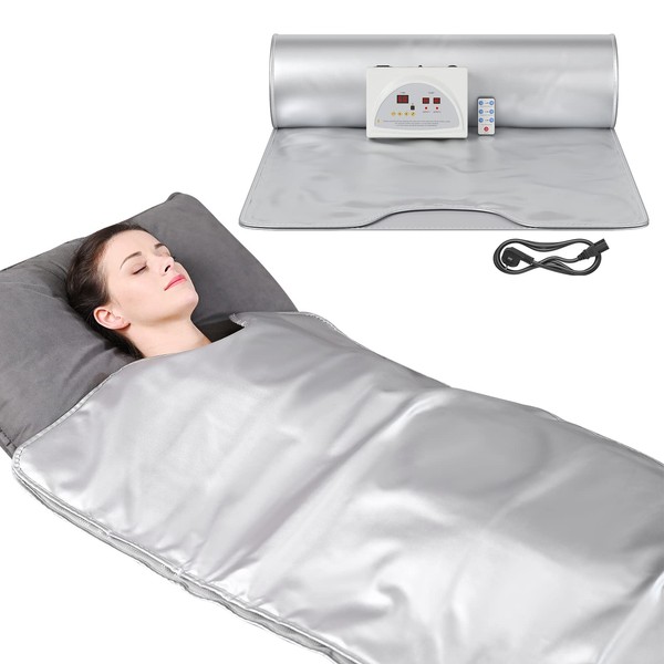 S SMAUTOP Infrared FIR Sauna Blanket Body Shaper Sauna Slimming Blanket Detox Therapy Anti Ageing Beauty Machine Used for Fitness (Silver)