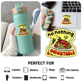 (3 Pcs) Nothing is Impastable Sticker – Funny Pasta Quote Vinyl Decal Waterproof for Laptop, Water Bottle, Tumbler, Car – Gift for Pasta Lovers, Foodies, Motivational Fans – 3 Inch